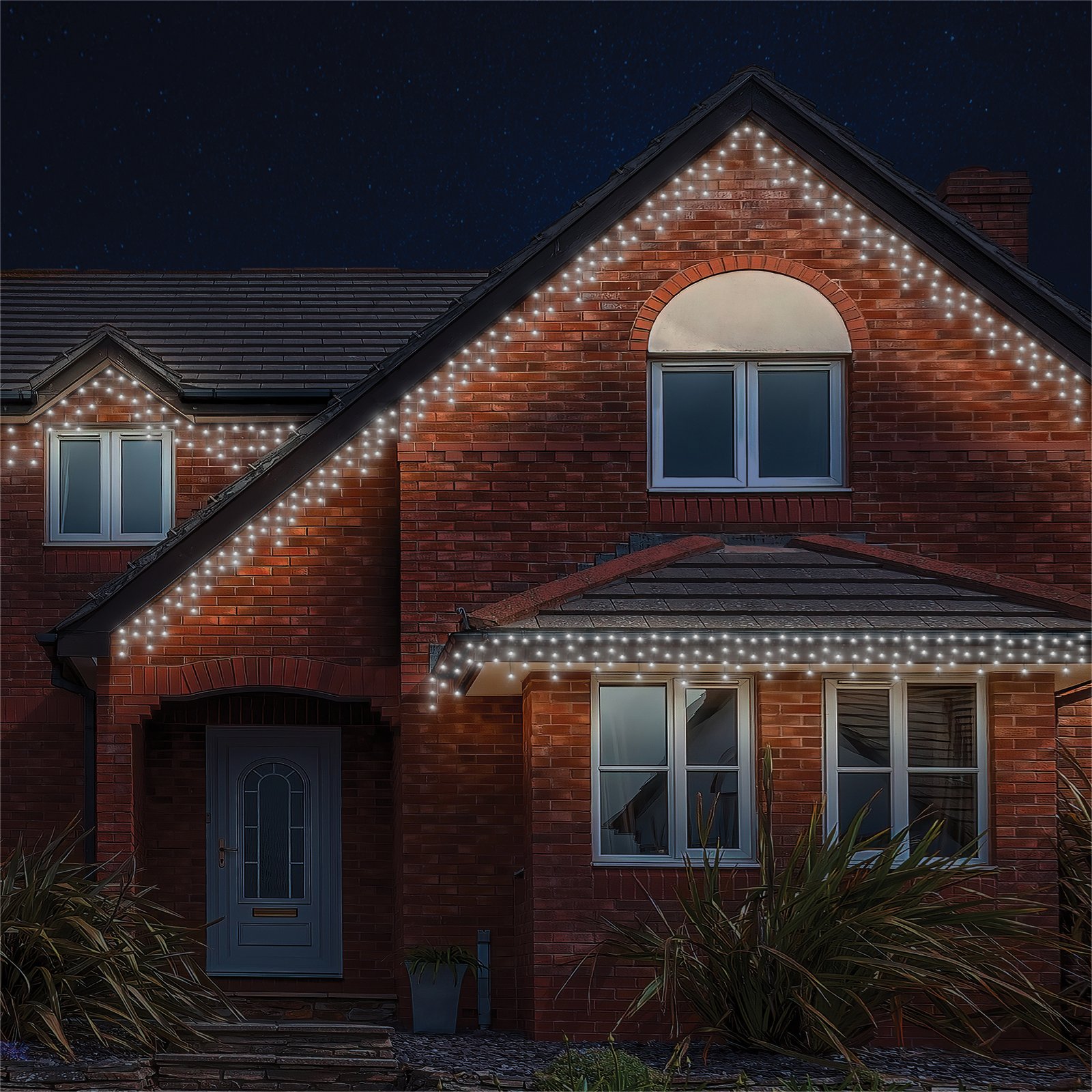 Warm white roofline Christmas lights